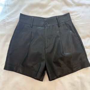 Women's High Waisted Black Leather Shorts